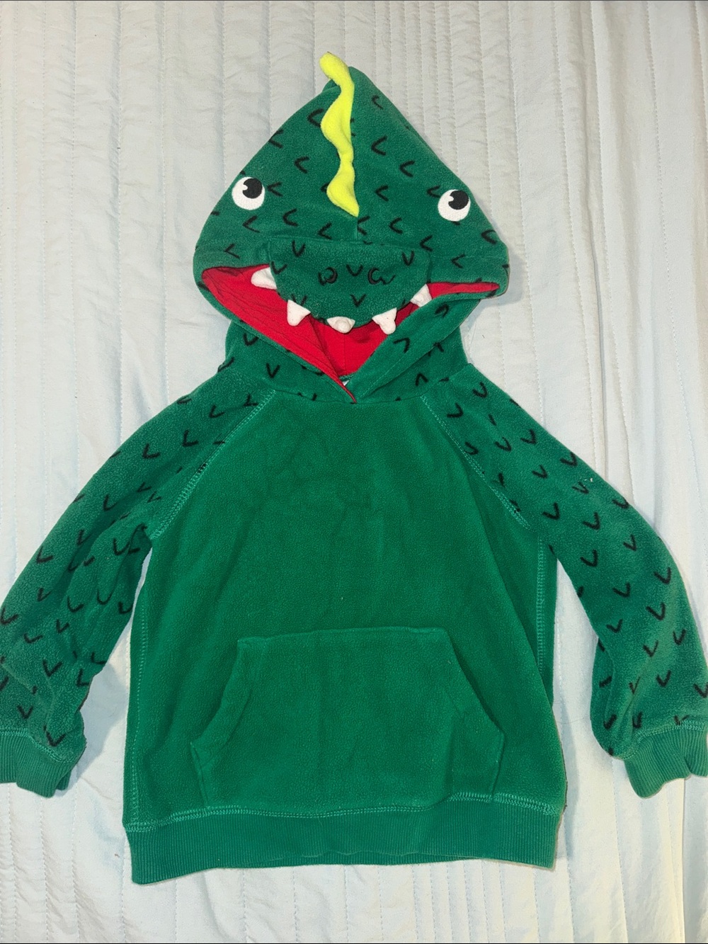 Green Dragon Fleece Hoodie with Eyes, Teeth and Spines